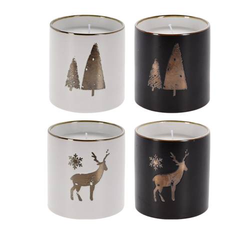 Κερί σε δοχείο stoneware εκρού & καφέ με 2 ντεκόρ σε χρυσό χρ. CA293