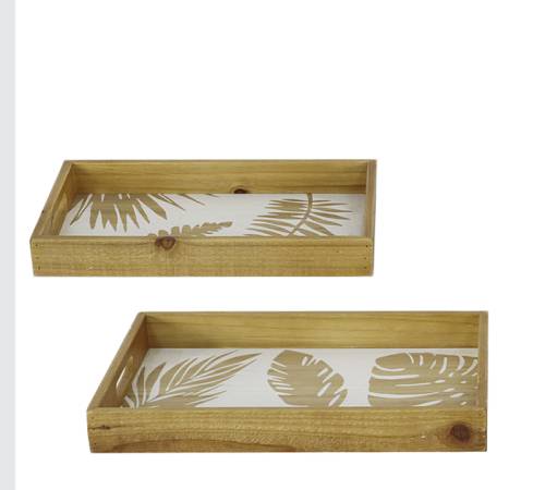 Ξύλινοι δίσκοι Σ/2, με ανάγλυφο φύλλο monstera ID238