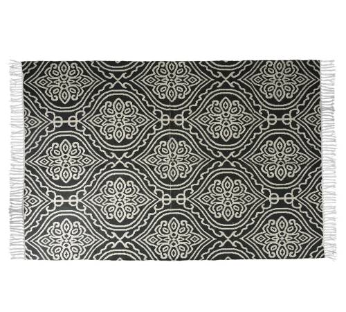 Χαλί με κρόσσι με τύπωμα Damask σχδ.,μαύρο 180x120cm HE239