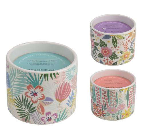 Κερί σε κεραμικό βάζο με λουλούδια, 3σχ.10x8.5cm CA303