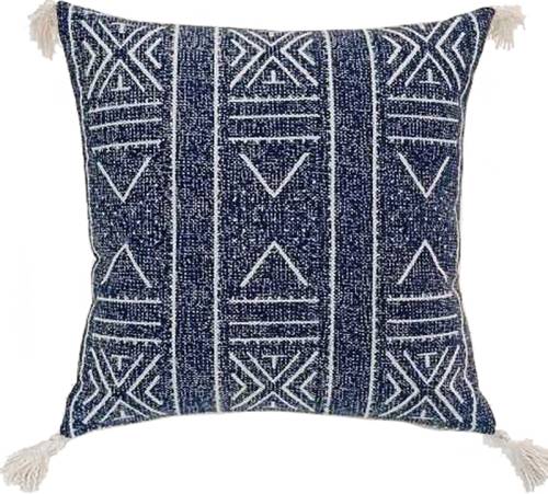 Μαξιλαρι cotton με φουντίτσες, εθνικ σχ.,μπλε,50x50cm GK117
