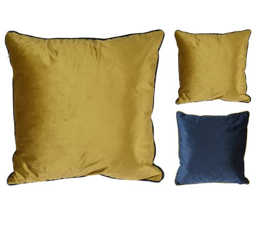Μαξιλάρι βελούδινο με ρέλι σε χρυσό&μπλε,45x45cm HE311