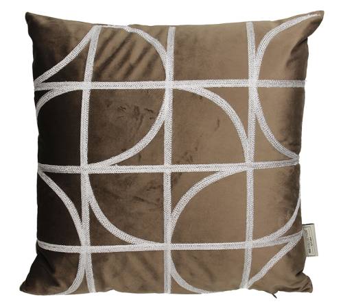 Μαξιλάρι βελούδινο με γεωμετρικά σχ.,καφέ,45x45cm XET-8635