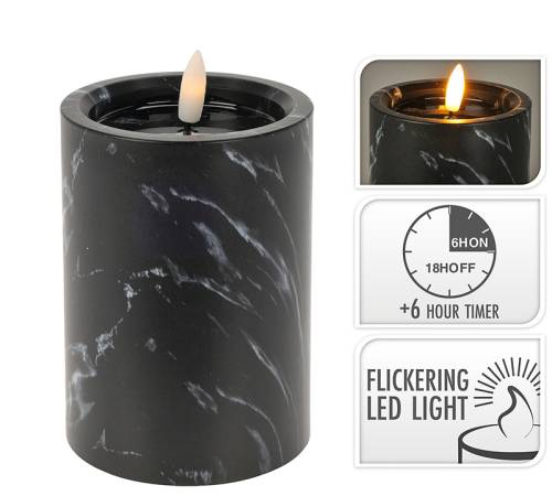 Κερί LED με timer σε μαύρο μάρμαρο 9x12.5cm CA375