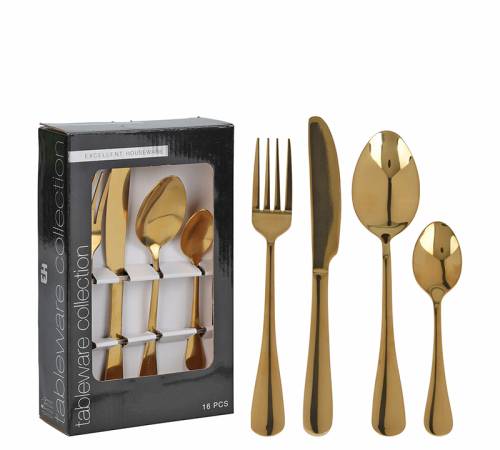 Σετ μαχαιροπήρουνα 16 τεμ., (inox 430) χρυσό χρ. KZ278