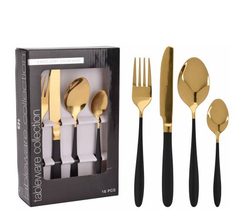 Σετ μαχαιροπήρουνα 16 τεμ., (inox 430) χρυσό/μαύρο χρ. KZ279