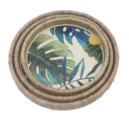 Σ/2 Δίσκοι Seagrass με χειροποίητη ζωγραφιά "Φύλλα",δ.30/37cm VT176