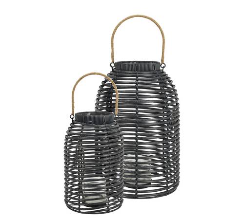 Σετ/2 Φανάρια από συνθετικό rattan οβαλ σχ.,μαύρο χρ.,39/46cm HE501