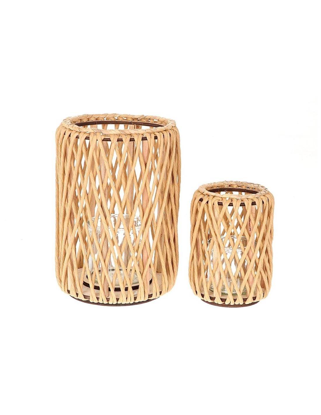 Φανάρια ψάθινα σετ2τμχ./γυαλί Φ20Η30cm