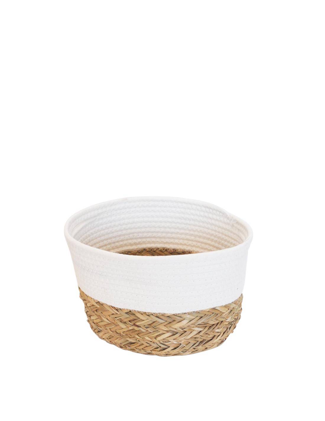 Καλάθι ψαθινο φυσικό βαμβ.λευκό 28/23ΧΗ16cm