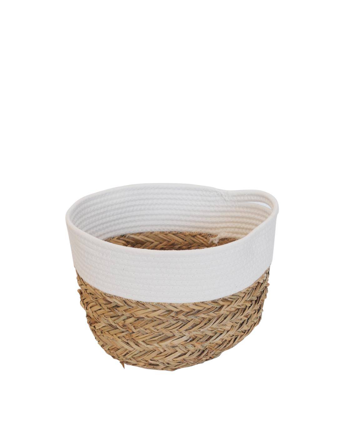 Καλάθι ψάθινο φυσικό βαμβ λευκό 31/26ΧΗ19cm