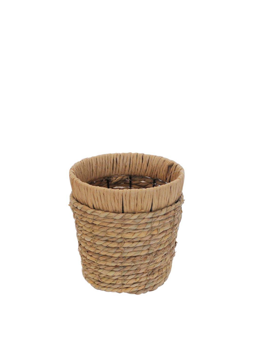 Καλάθι ψάθινο φυσικό/μεταλ.σκελ. Φ20Η20cm