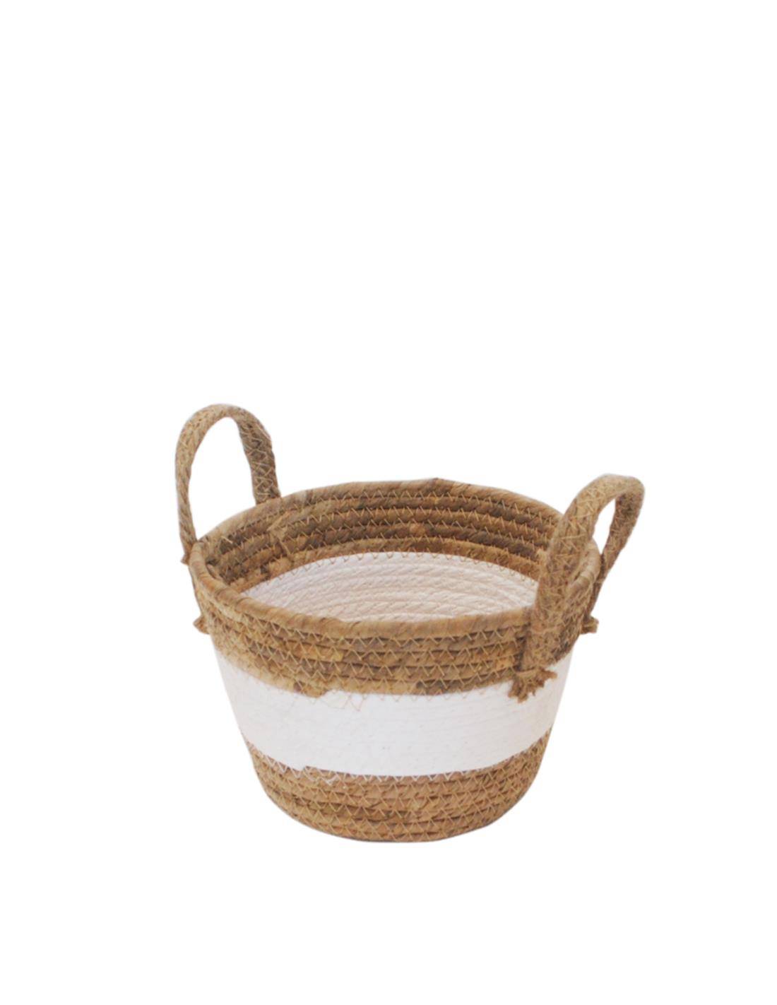 Καλάθι ψάθινο λευκή φάσα Φ21Η15/22cm