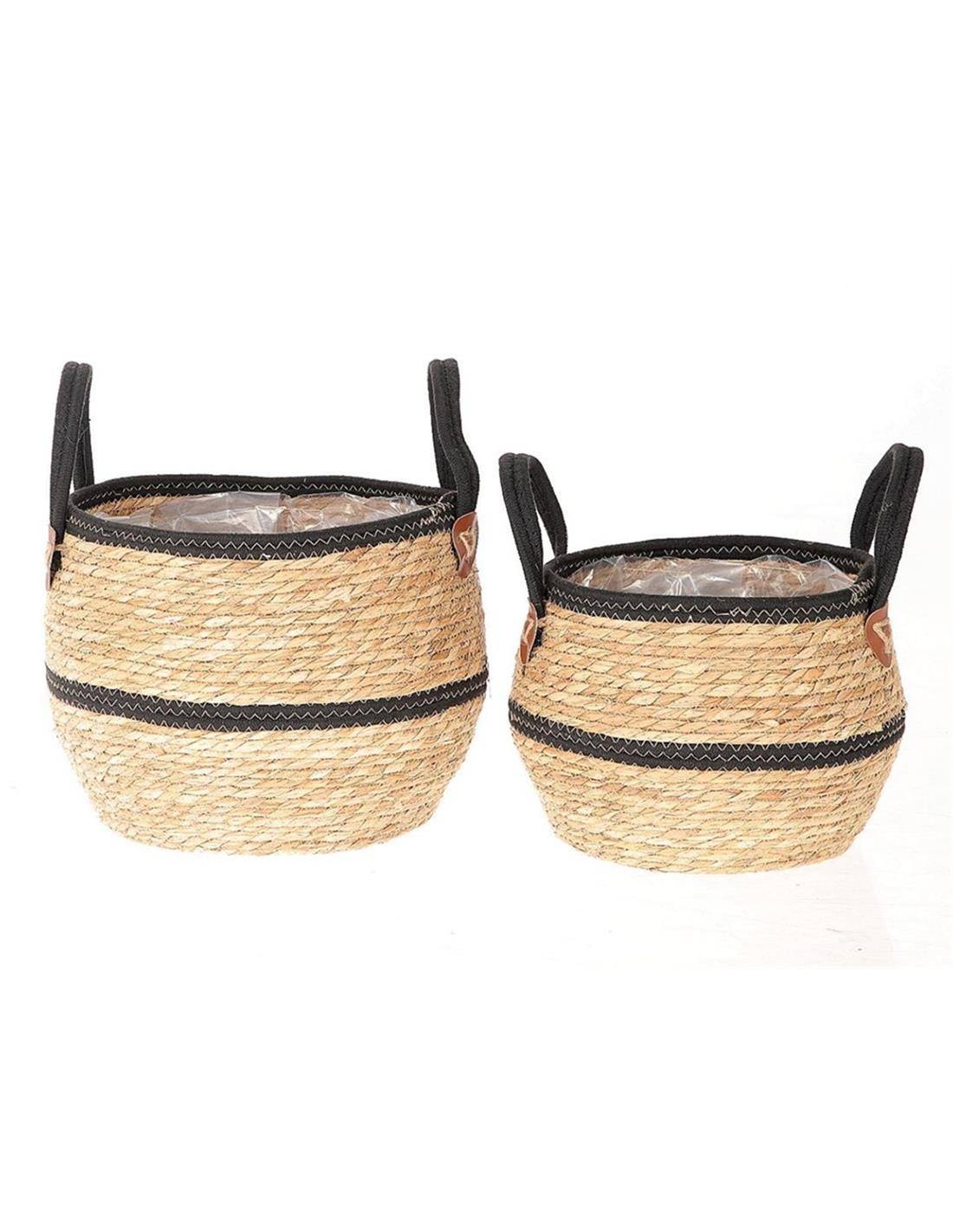 Καλάθια ψάθινα φυσικό/μάυρα χέρια σετ2τμχ Φ27Η25