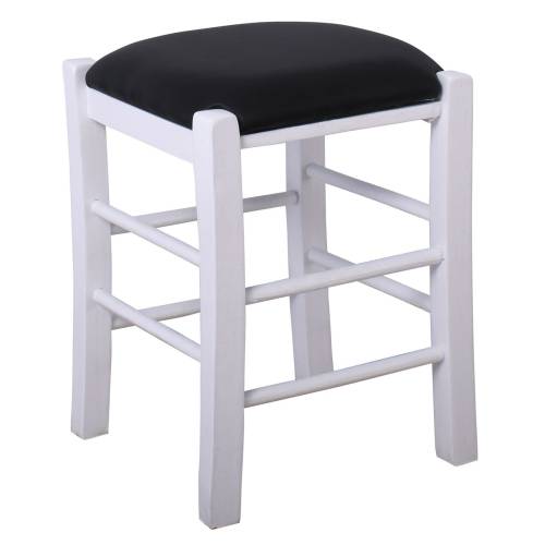 ΤΑΒΕΡΝΑΣ Σκαμπό Βοηθητικό, Οξιά Βαφή Εμποτισμός Λάκα Άσπρο, Κάθισμα Pu Μαύρο Ρ-00024170 Ρ978,Ε8Τ
