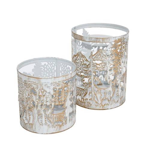 ΣΕΤ 2 ΜΕΤΑΛΛΙΚΑ ΦΑΝΑΡΙΑ Fylliana FL12280 ΛΕΥΚΟ-ΧΡΥΣΟ ΧΡΩΜΑ 10x13 & 9x10εκ