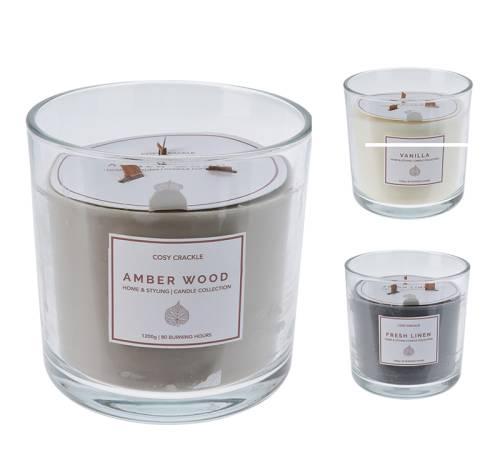 Κερι σε γυαλινο δοχειο σε 3 αρωματα 15x15cm CA435