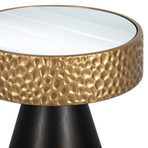 ΜΕΤΑΛΛΙΚΟ ΣΤΡΟΓΓΥΛΟ ΤΡΑΠΕΖΑΚΙ ΣΑΛΟΝΙΟΥ ΜΕ ΚΑΘΡΕΠΤΗ Fylliana FL0183 ΧΡΥΣΟ - ΜΑΥΡΟ 45x48εκ