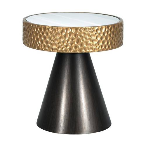 ΜΕΤΑΛΛΙΚΟ ΣΤΡΟΓΓΥΛΟ ΤΡΑΠΕΖΑΚΙ ΣΑΛΟΝΙΟΥ ΜΕ ΚΑΘΡΕΠΤΗ  Fylliana FL0184 ΧΡΥΣΟ - ΜΑΥΡΟ 45x48εκ