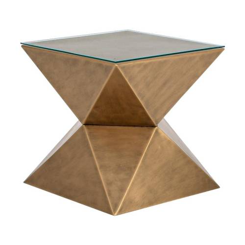 ΜΕΤΑΛΛΙΚΟ ΤΡΑΠΕΖΑΚΙ ΣΑΛΟΝΙΟΥ ΣΕ ΣΧΗΜΑ ΠΥΡΑΜΙΔΑ ΜΕ ΓΥΑΛΙ Fylliana FL0161 ΧΡΥΣΟ 47x52εκ