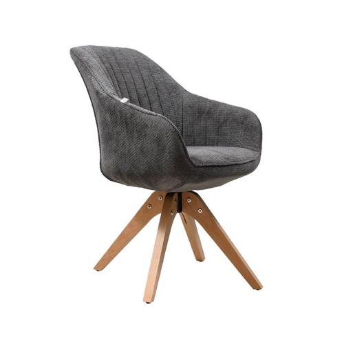 ΠΕΡΙΣΤΡΕΦΟΜΕΝΗ ΚΑΡΕΚΛΑ ΤΡΑΠΕΖΑΡΙΑΣ Fylliana FL23A ΓΚΡΙ ΧΡΩΜΑ ΥΦΑΣΜΑΤΟΣ ΜΕ ΞΥΛΙΝΑ ΠΟΔΙΑ 63x58x82εκ