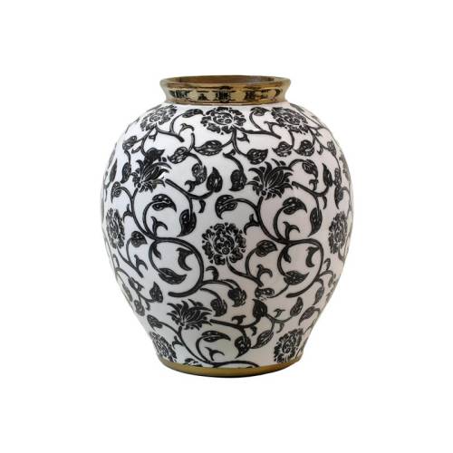 ΚΕΡΑΜΙΚΟ ΒΑΖΟ Fylliana FL22855 ΜΑΥΡΟ-ΛΕΥΚΟ-ΧΡΥΣΟ ΧΡΩΜΑ 18x21εκ