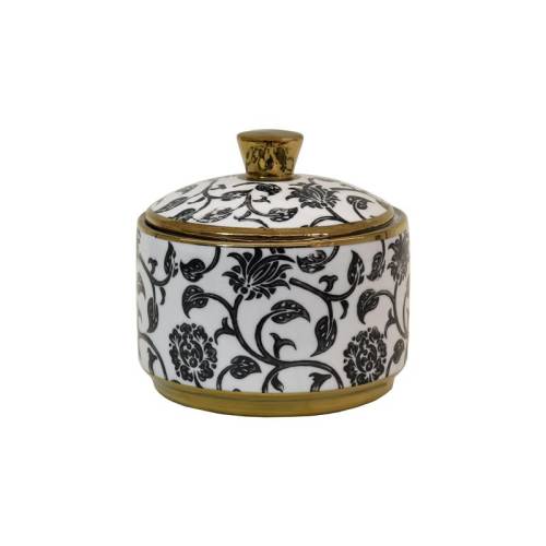 ΚΕΡΑΜΙΚΟ ΔΟΧΕΙΟ ΜΕ ΚΑΠΑΚΙ Fylliana FL22960 ΜΑΥΡΟ-ΛΕΥΚΟ-ΧΡΥΣΟ ΧΡΩΜΑ 13x13εκ