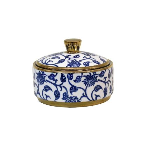 ΚΕΡΑΜΙΚΟ ΔΟΧΕΙΟ ΜΕ ΚΑΠΑΚΙ Fylliana FL22960 ΜΠΛΕ-ΛΕΥΚΟ-ΧΡΥΣΟ ΧΡΩΜΑ 15x11εκ