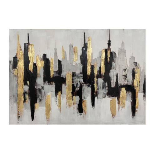 ΠΙΝΑΚΑΣ ΣΕ ΚΑΜΒΑ Fylliana "Town 36099" ΜΑΥΡΟ-ΧΡΥΣΟ-ΜΠΕΖ 100x3x70εκ