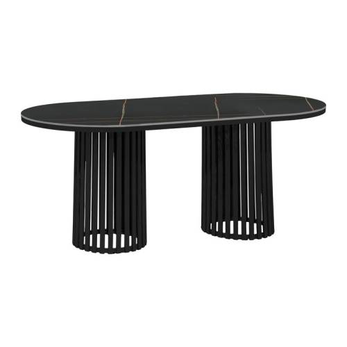 ΟΒΑΛ ΤΡΑΠΕΖΙ ΤΡΑΠΕΖΑΡΙΑΣ Fylliana FL17 ΜΕ ΚΕΡΑΜΙΚΗ ΕΠΙΦΑΝΕΙΑ ΚΑΙ ΜΕΤΑΛΛΙΚΗ ΒΑΣΗ ΣΕ ΜΑΥΡΟ ΜΑΤ ΧΡΩΜΑ 180x90x76εκ