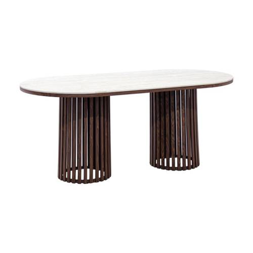 ΟΒΑΛ ΤΡΑΠΕΖΙ ΤΡΑΠΕΖΑΡΙΑΣ Fylliana FL17 ΜΕ ΜΠΕΖ ΚΕΡΑΜΙΚΗ ΕΠΙΦΑΝΕΙΑ ΚΑΙ ΜΕΤΑΛΛΙΚΗ ΒΑΣΗ ΣΕ ΚΑΦΕ ΧΡΩΜΑ 180x90x76εκ