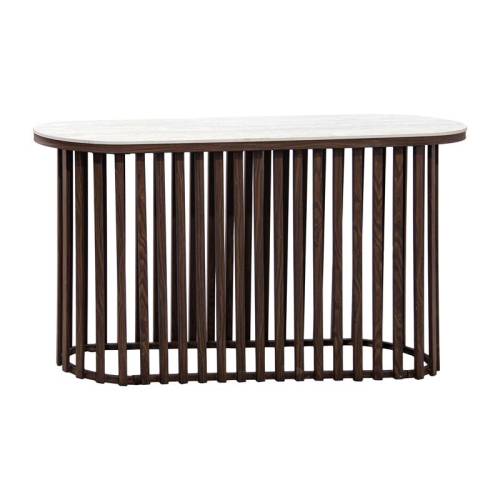 ΟΒΑΛ ΚΟΣΟΛΑ Fylliana FL18 ΜΕ ΜΠΕΖ ΚΕΡΑΜΙΚΗ ΕΠΙΦΑΝΕΙΑ ΚΑΙ ΜΕΤΑΛΛΙΚΗ ΒΑΣΗ ΣΕ ΚΑΦΕ ΧΡΩΜΑ 140x45x78εκ