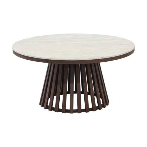 ΣΤΡΟΓΓΥΛΟ ΤΡΑΠΕΖΑΚΙ ΣΑΛΟΝΙΟΥ Fylliana FL03 ΜΕ ΜΠΕΖ ΚΕΡΑΜΙΚΗ ΕΠΙΦΑΝΕΙΑ ΚΑΙ ΜΕΤΑΛΛΙΚΗ ΒΑΣΗ ΣΕ ΚΑΦΕ ΧΡΩΜΑ 90x45εκ