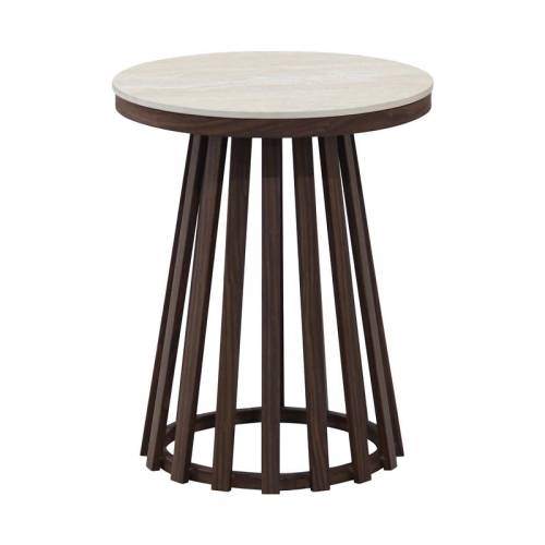 ΣΤΡΟΓΓΥΛΟ ΤΡΑΠΕΖΑΚΙ ΓΩΝΙΑΣ Fylliana FL032 ΜΕ ΜΠΕΖ ΚΕΡΑΜΙΚΗ ΕΠΙΦΑΝΕΙΑ ΚΑΙ ΜΕΤΑΛΛΙΚΗ ΒΑΣΗ ΣΕ ΚΑΦΕ ΧΡΩΜΑ 45x50εκ