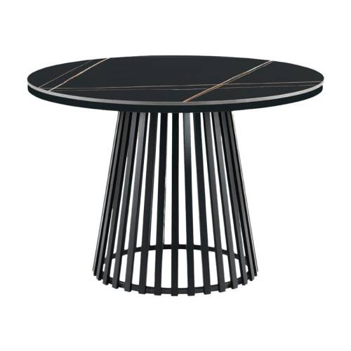 ΣΤΡΟΓΓΥΛΟ ΤΡΑΠΕΖΙ ΤΡΑΠΕΖΑΡΙΑΣ Fylliana FL06 ΜΕ ΚΕΡΑΜΙΚΗ ΕΠΙΦΑΝΕΙΑ ΚΑΙ ΜΕΤΑΛΛΙΚΗ ΒΑΣΗ ΣΕ ΜΑΥΡΟ ΜΑΤ ΧΡΩΜΑ 110x75εκ