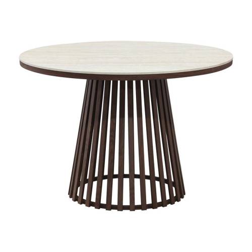 ΣΤΡΟΓΓΥΛΟ ΤΡΑΠΕΖΙ ΤΡΑΠΕΖΑΡΙΑΣ Fylliana FL06 ΜΕ ΜΠΕΖ ΚΕΡΑΜΙΚΗ ΕΠΙΦΑΝΕΙΑ ΚΑI ΜΕΤΑΛΛΙΚΗ ΒΑΣΗ ΣΕ ΚΑΦΕ ΧΡΩΜΑ110x75εκ