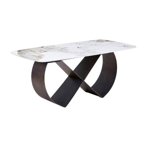 ΤΡΑΠΕΖΙ ΤΡΑΠΕΖΑΡΙΑΣ Fylliana FL0066 ΜΕ ΚΕΡΑΜΙΚΗ ΕΠΙΦΑΝΕΙΑ ΣΕ ΛΕΥΚΟ ΜΑΡΜΑΡΟ ΚΑΙ ΜΠΡΟΝΖΕ ΠΟΔΙΑ 160x90x75εκ