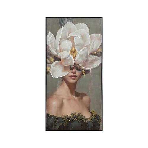 ΠΙΝΑΚΑΣ ΣΕ ΚΑΜΒΑ Fylliana "Woman with flowers 37069" ΜΑΥΡΟ-ΓΚΡΙ-ΛΕΥΚΟ 60x4x120εκ