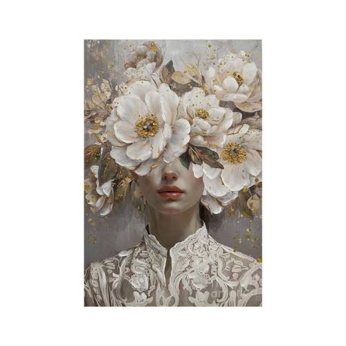 ΠΙΝΑΚΑΣ ΣΕ ΚΑΜΒΑ Fylliana "Woman with flowers 37073" ΜΠΕΖ-ΓΚΡΙ-ΛΕΥΚΟ 60x3x90εκ