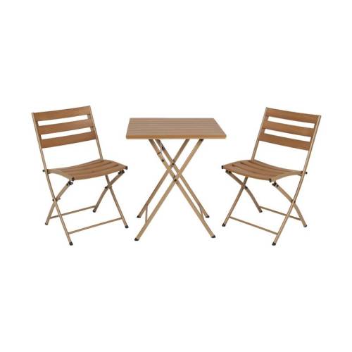 ΣΕΤ BALCONY 3TEM ΣΤΡΟΓΓΥΛΟ Fylliana POLYWOOD & ΑΤΣΑΛΙ ΦΥΣΙΚΟ-ΚΑΦΕ ΧΡΩΜΑ