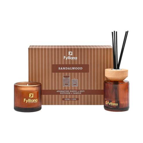 ΑΡΩΜΑΤΙΚΟ ΣΕΤ ΔΩΡΟΥ "Sandalwood" Fylliana FL25161 (Διαχύτης 150ml + Κερί 150g)