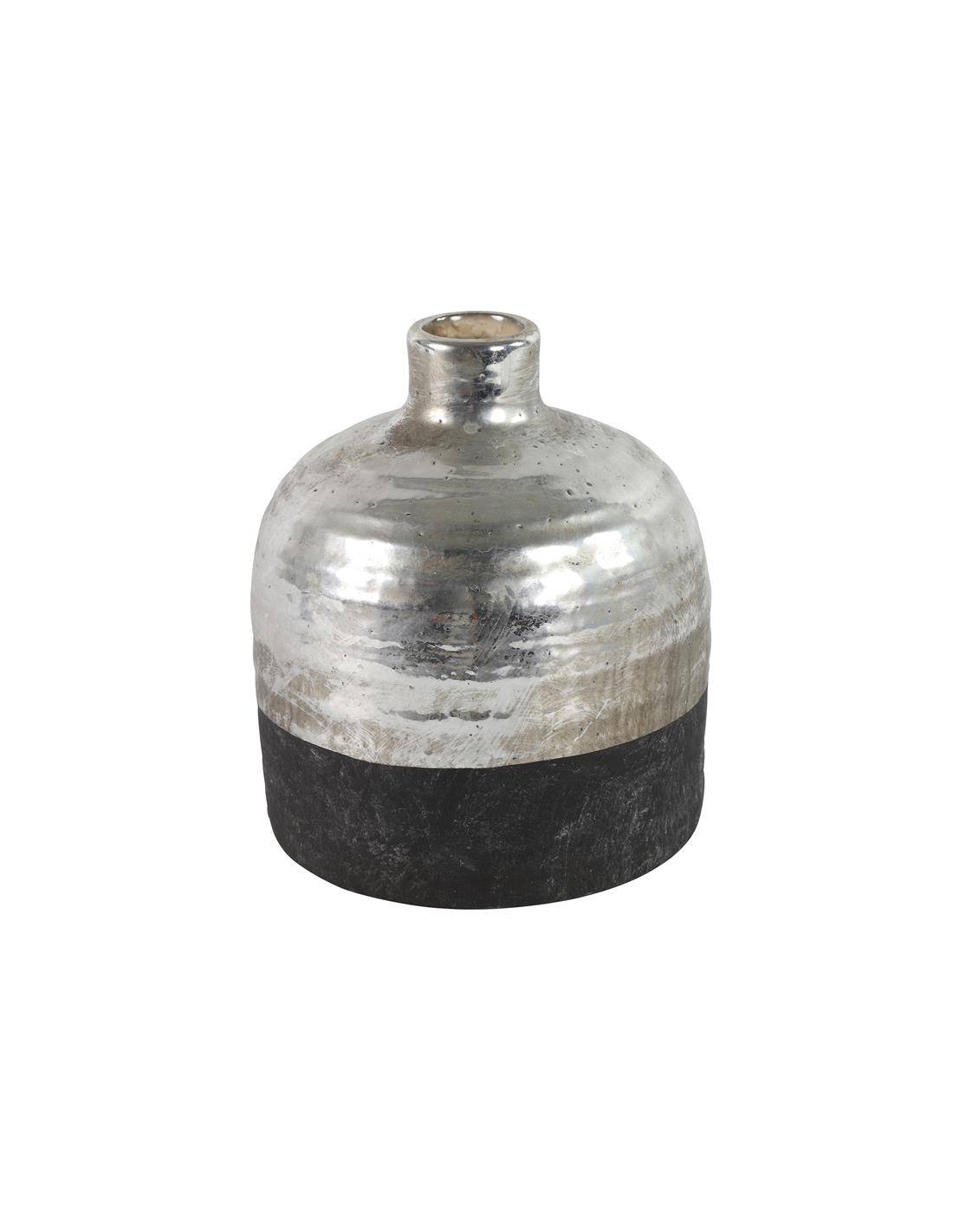 Βάζο μπουκάλι κεραμ.μαύρο με ασημί 15Χ17