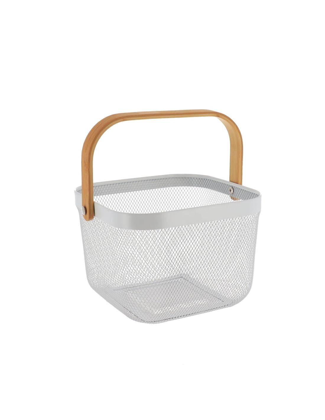 Kαλάθι μεταλ. Λευκό με bamboo χέρι 24Χ24Χ17,5