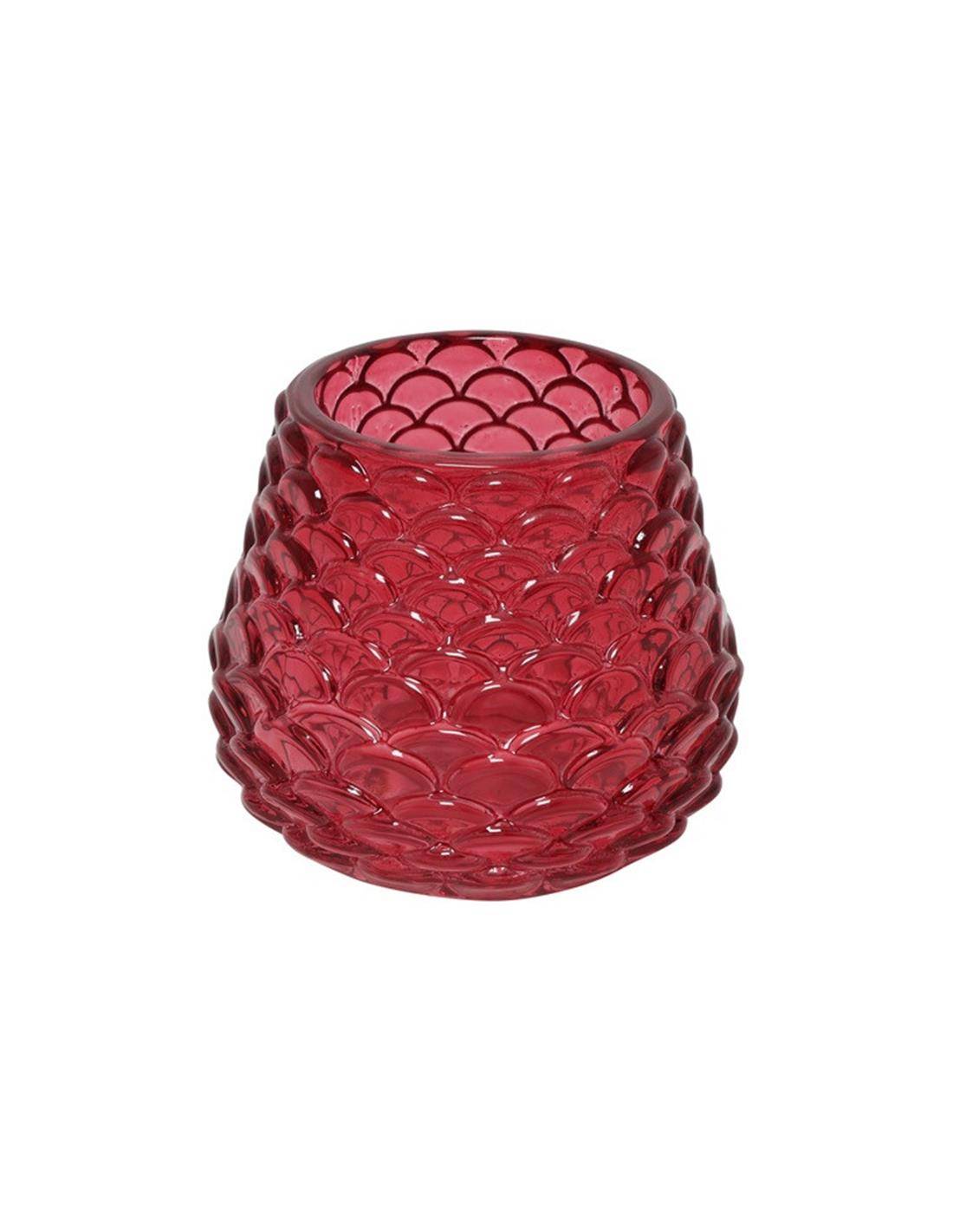 Κηροπήγιο γυαλ.κουκουνάρα κόκκινο 7,5Χ6,5