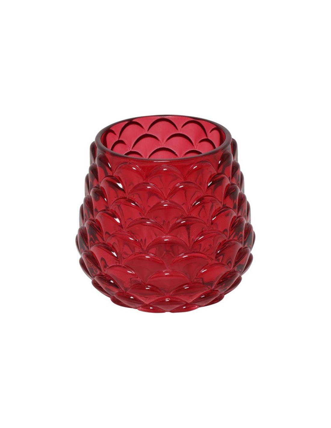 Κηροπήγιο γυαλ.κουκουνάρα κόκκινο 8,5Χ7,5