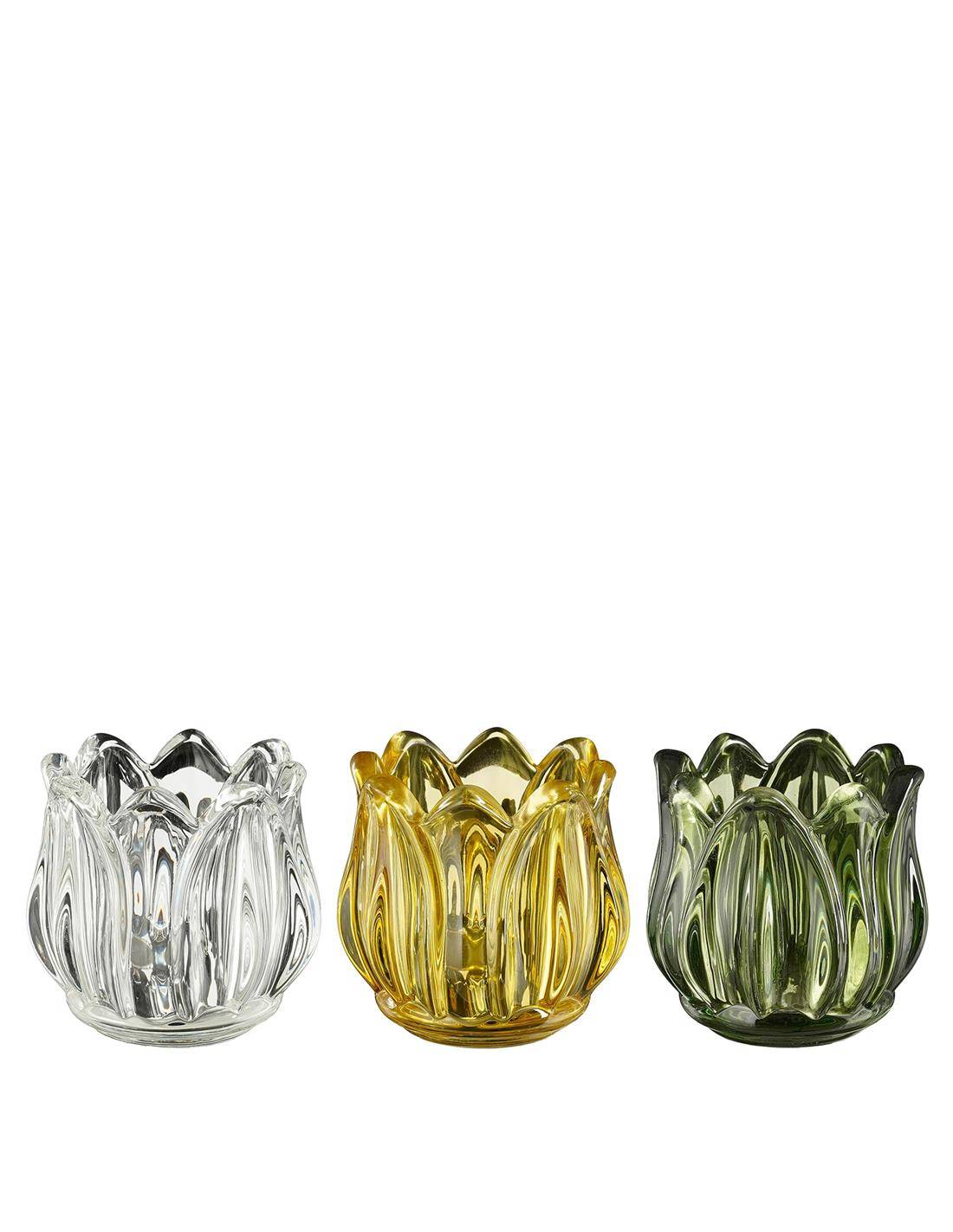 Κηροπήγιο γυάλ.λουλούδι 3χρώματα Φ7Η6,5cm