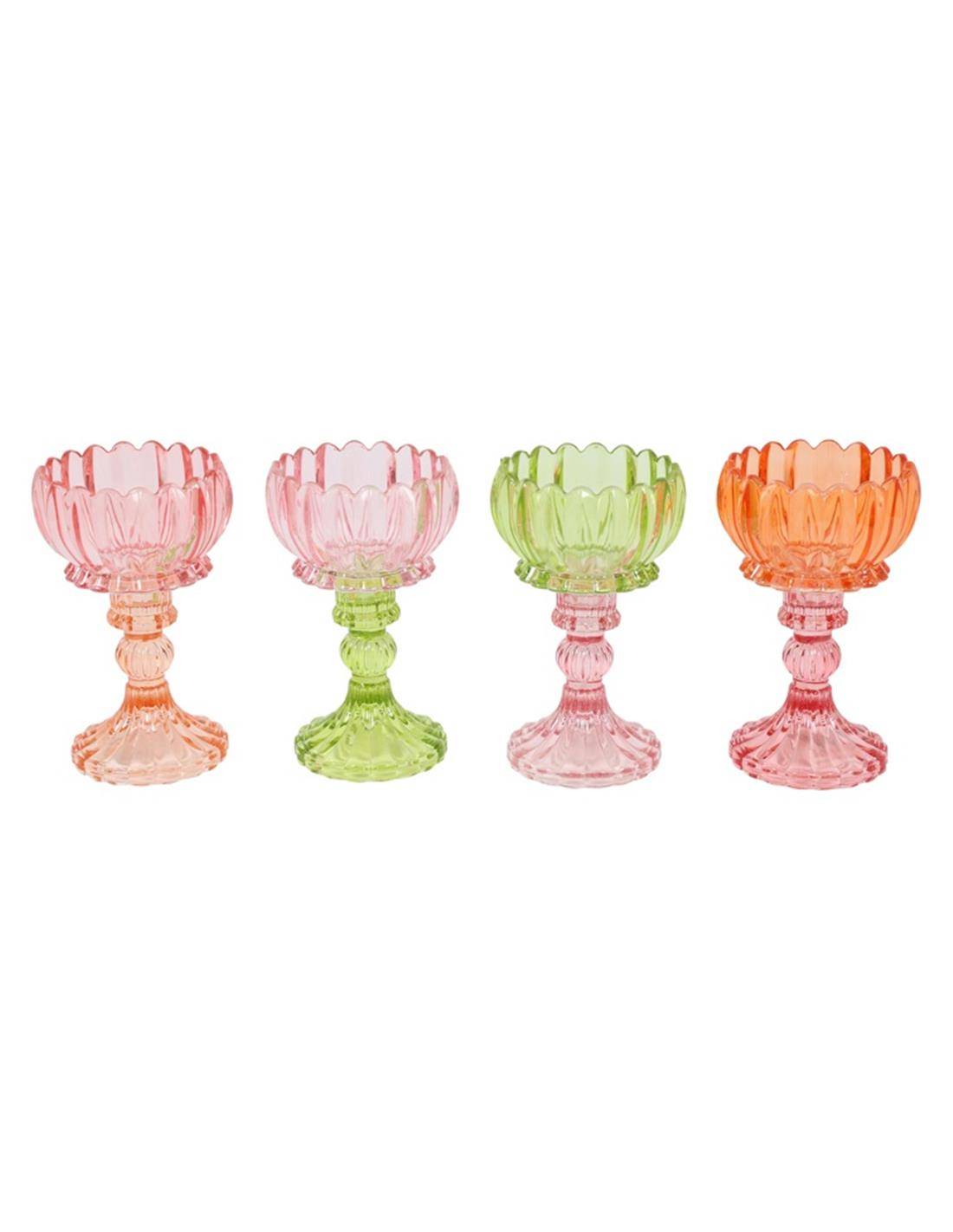 Κηροπήγιο λουλούδι με πόδι multicolor/4χρώματα Φ9,5Η11cm