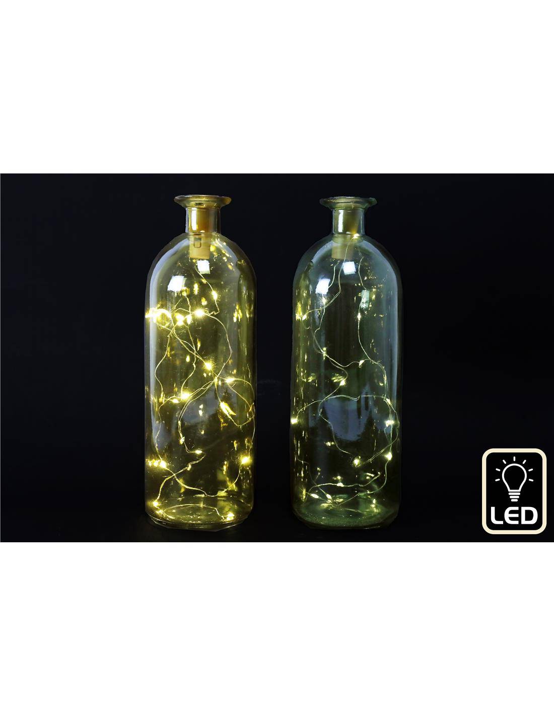 Μπουκάλι / κηροπήγιο γυάλινο με LED Φ9Χ26cm