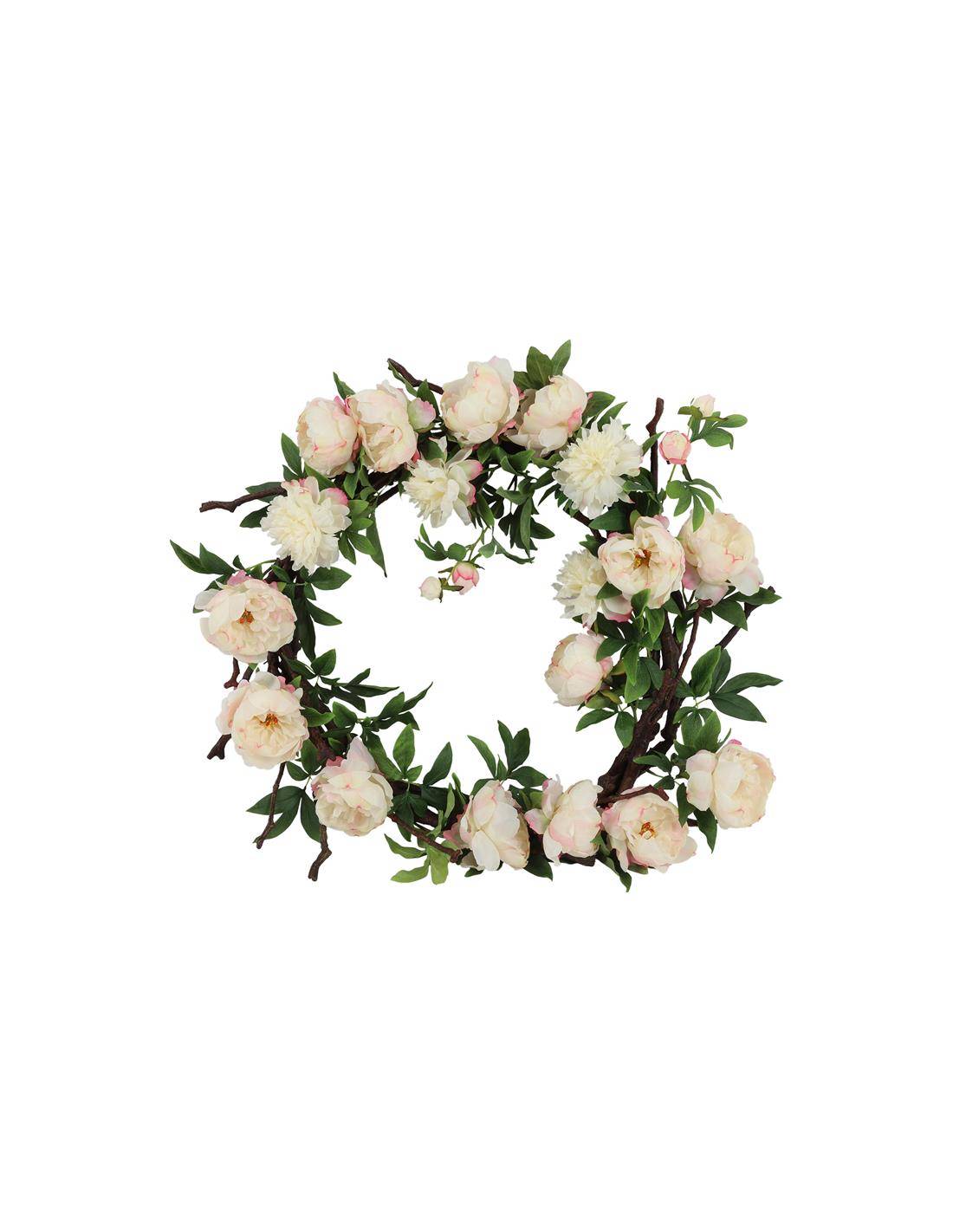 Στεφάνι με παιώνιες εκρού ρόζ 70εκ.