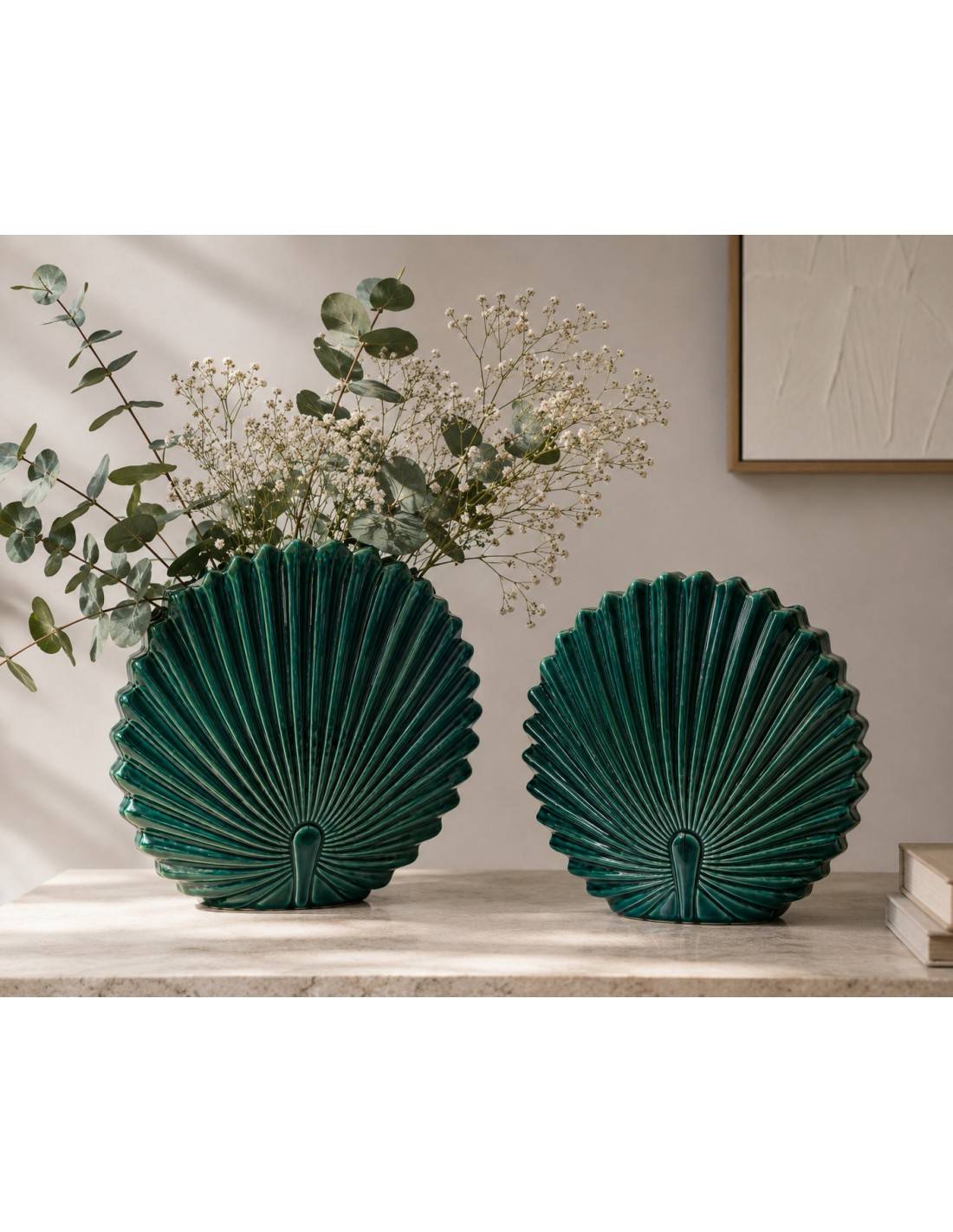 Βάζο κεραμ.LEAF πετρόλ 24X24